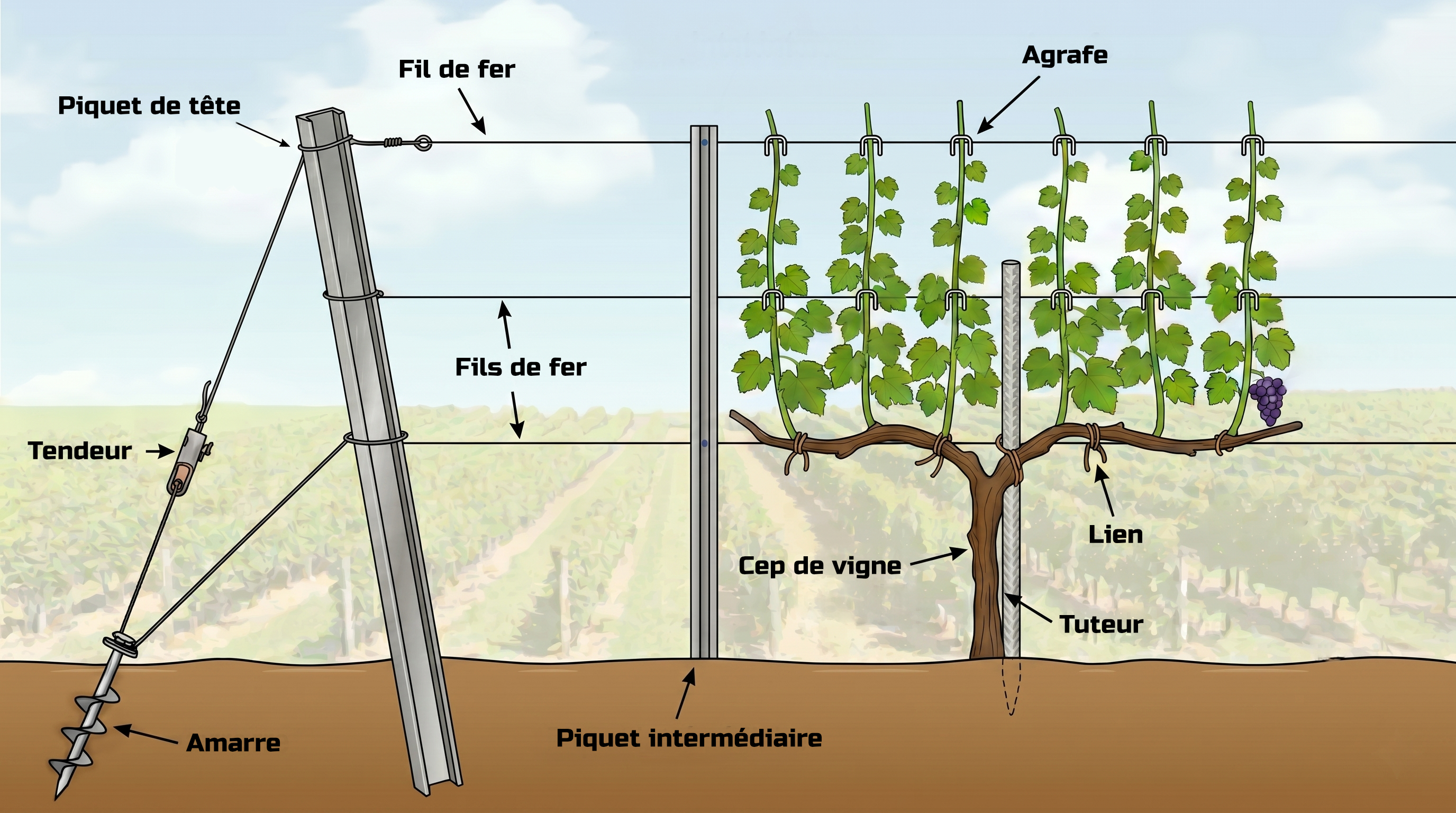 Schéma du palissage vigne